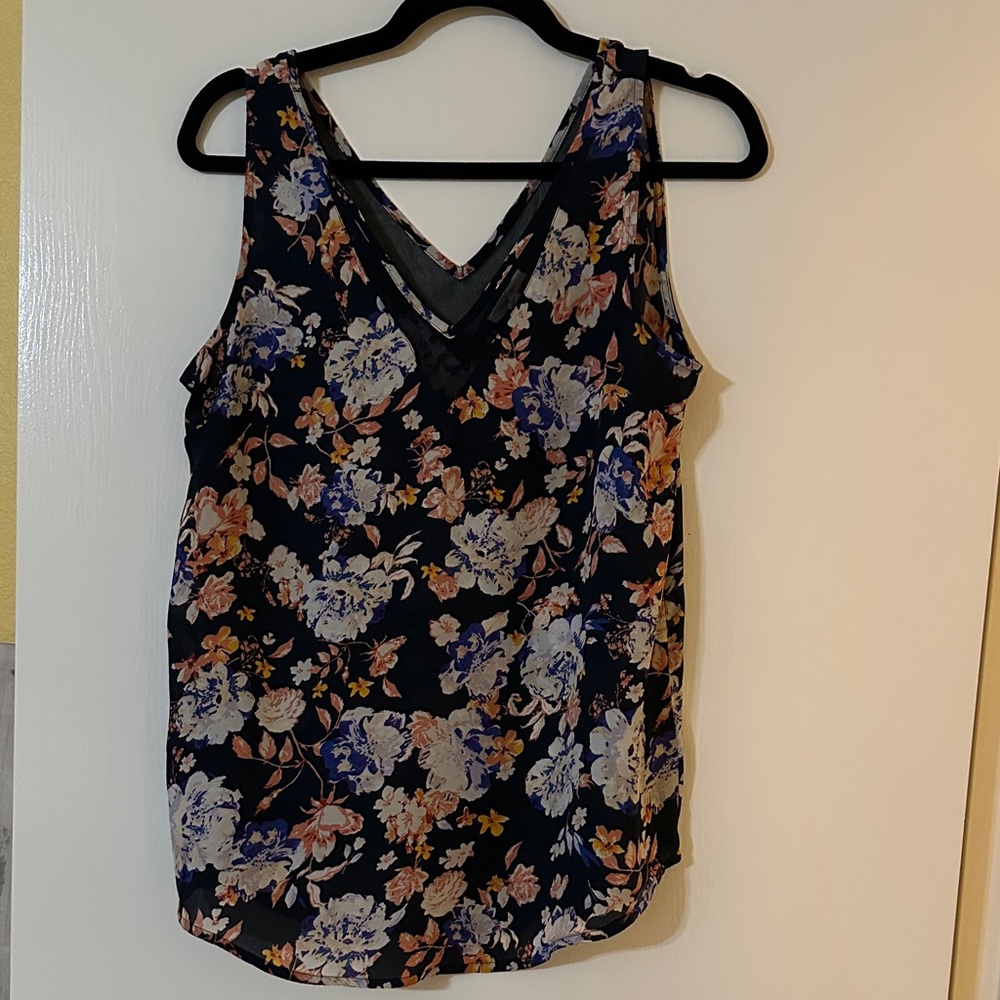 Maurices Floral V-Neck Blouse - Black and Blue